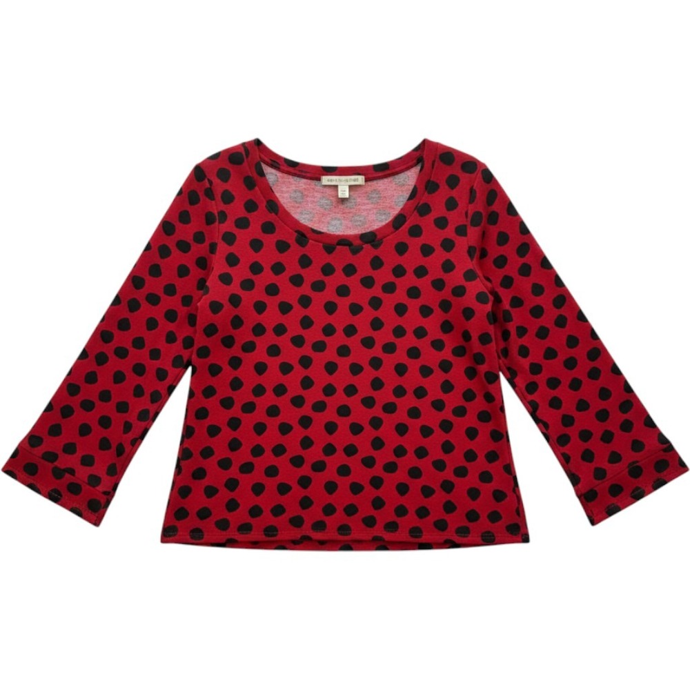 NWT Habitat Textured Dot Boatneck Top Apple Red Black Polka Dot Large Lagenlook